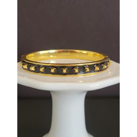 J. Crew Hinged Bangle Black Enamel Gold Plated‎ with Small Spikes - Picture 1 of 7